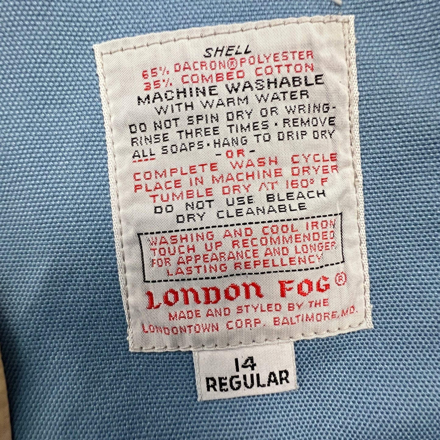 London Fog Maincoat Rain Jacket Womens 14 Regular Blue Vintage Western Yoke Coat