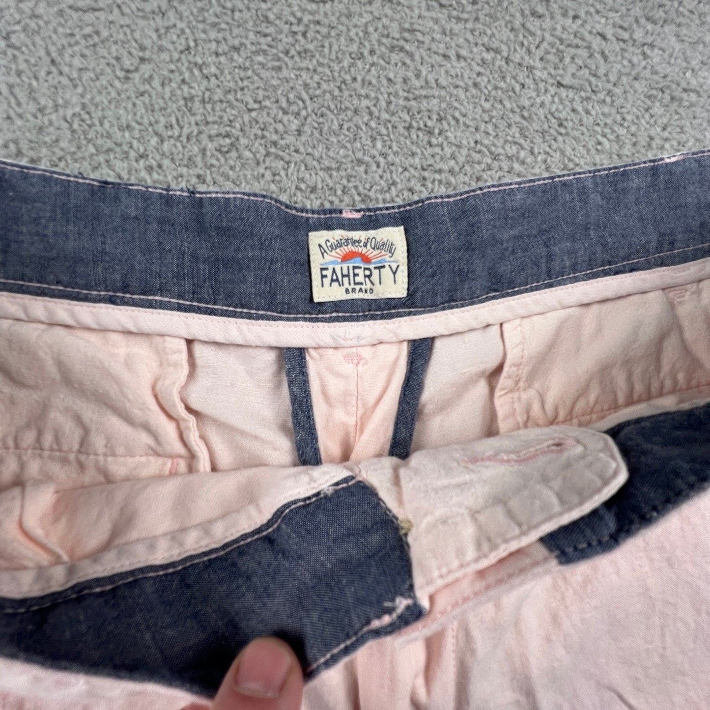 Faherty Linen Cotton Shorts Mens 36 Pink Flat Front Casual Summer Beach Coastal