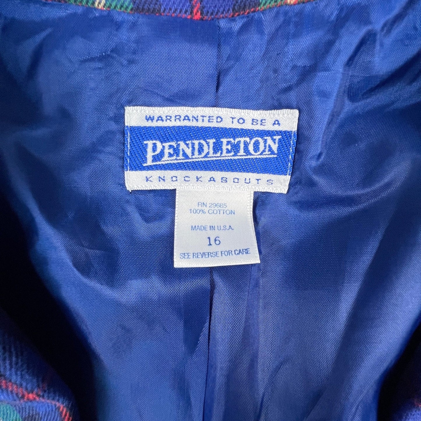 Pendleton Blazer Womens 16 Blue Plaid Cotton Gold Button Knockabouts Preppy USA