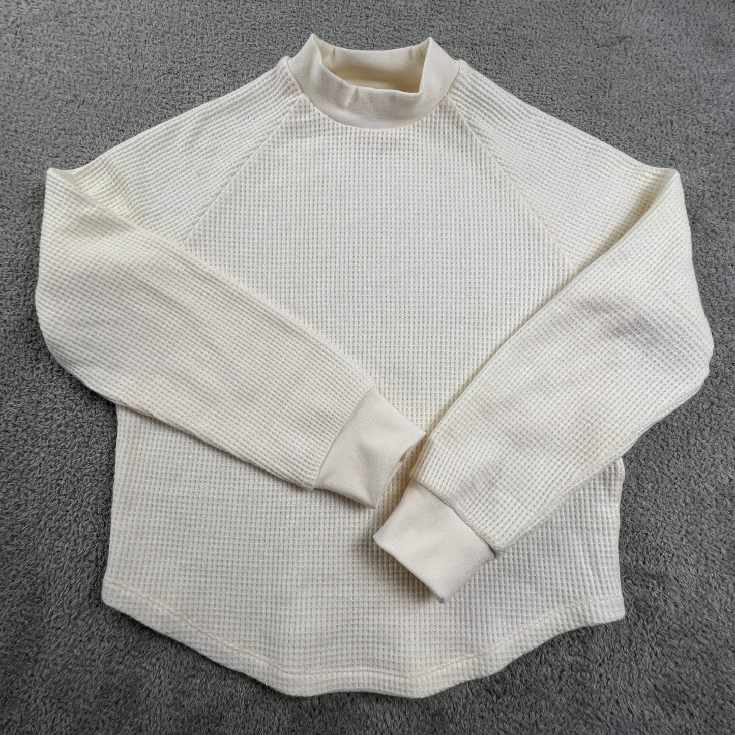 Madewell Waffle Knit Mock Neck Raglan Top XS Cream Minimalist Casual Chic Costal