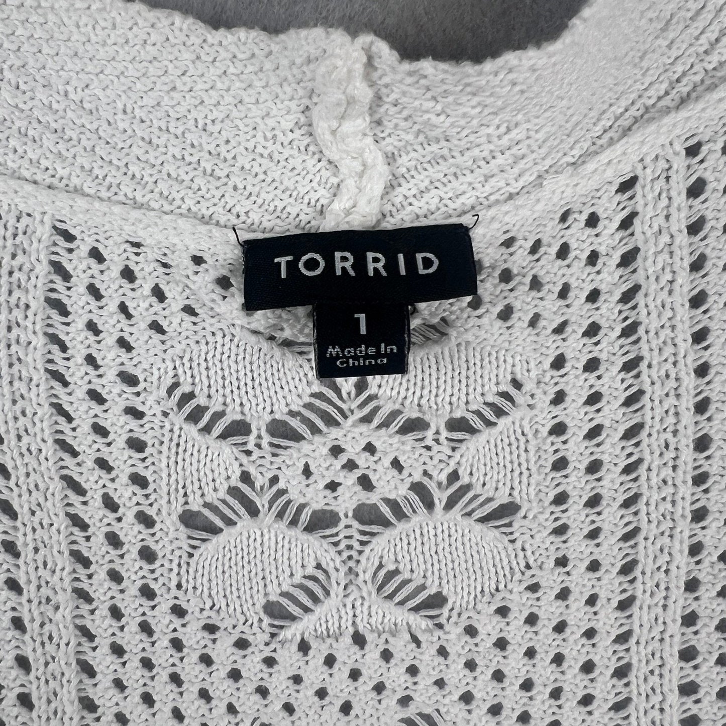 Torrid Cardigan Sweater Womens 1 White Pointelle Crochet Open Front Shrug Boho