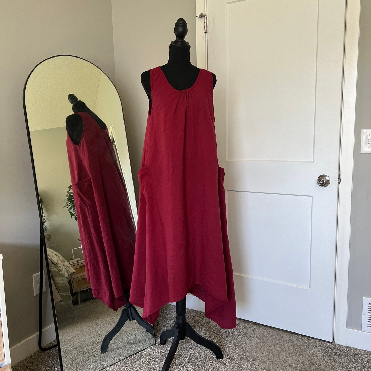 Zanzea Maxi Dress Womens M Red Sleeveless Cotton Blend Boho Lagenlook Pocket