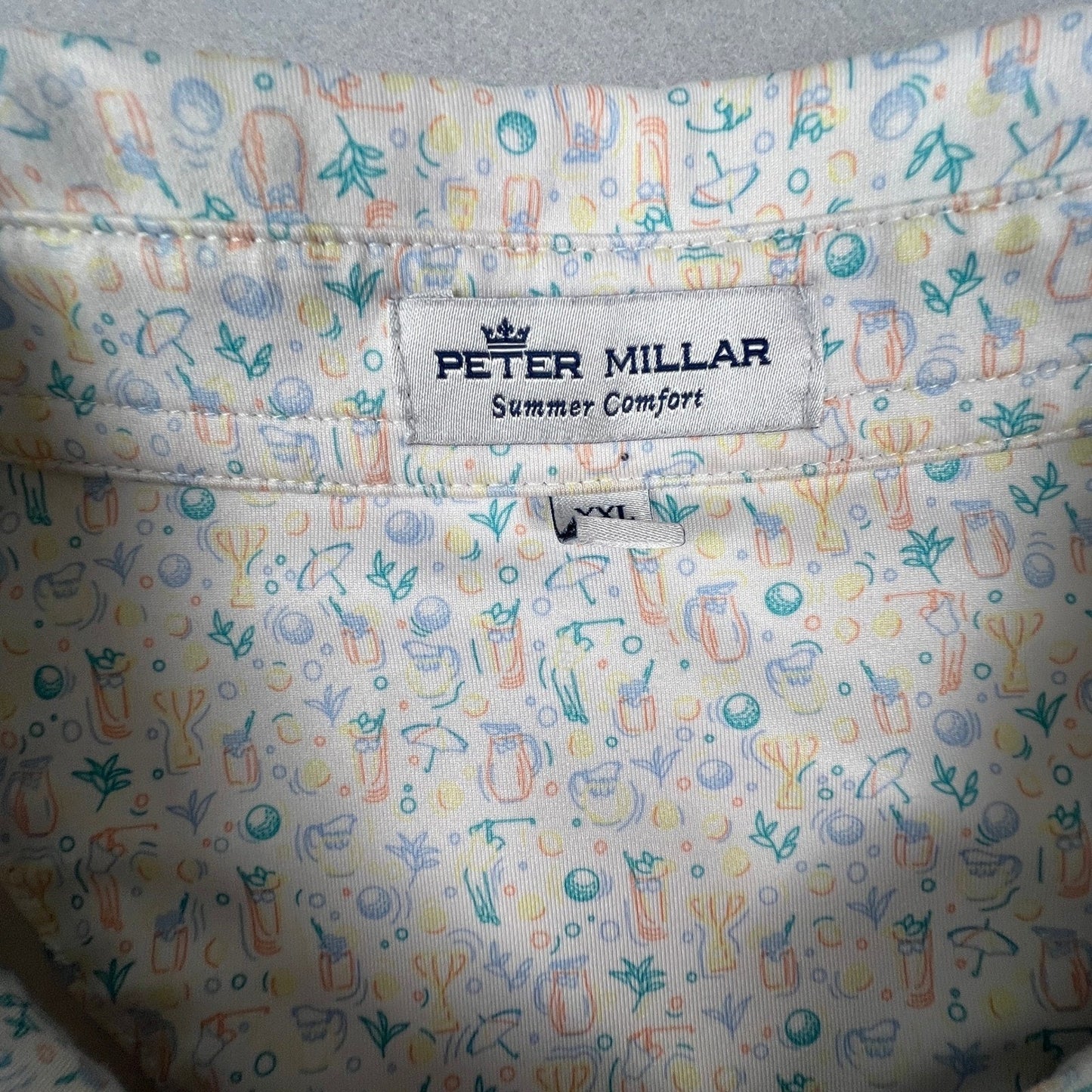 Peter Millar Polo Shirt Mens XXL White Golf Print Summer Comfort Royal Golf Club
