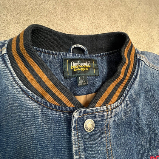 Veintage Dunbrooke Denim Jacket Mens XL Varsity Blue Tan Porta Dock Bomber