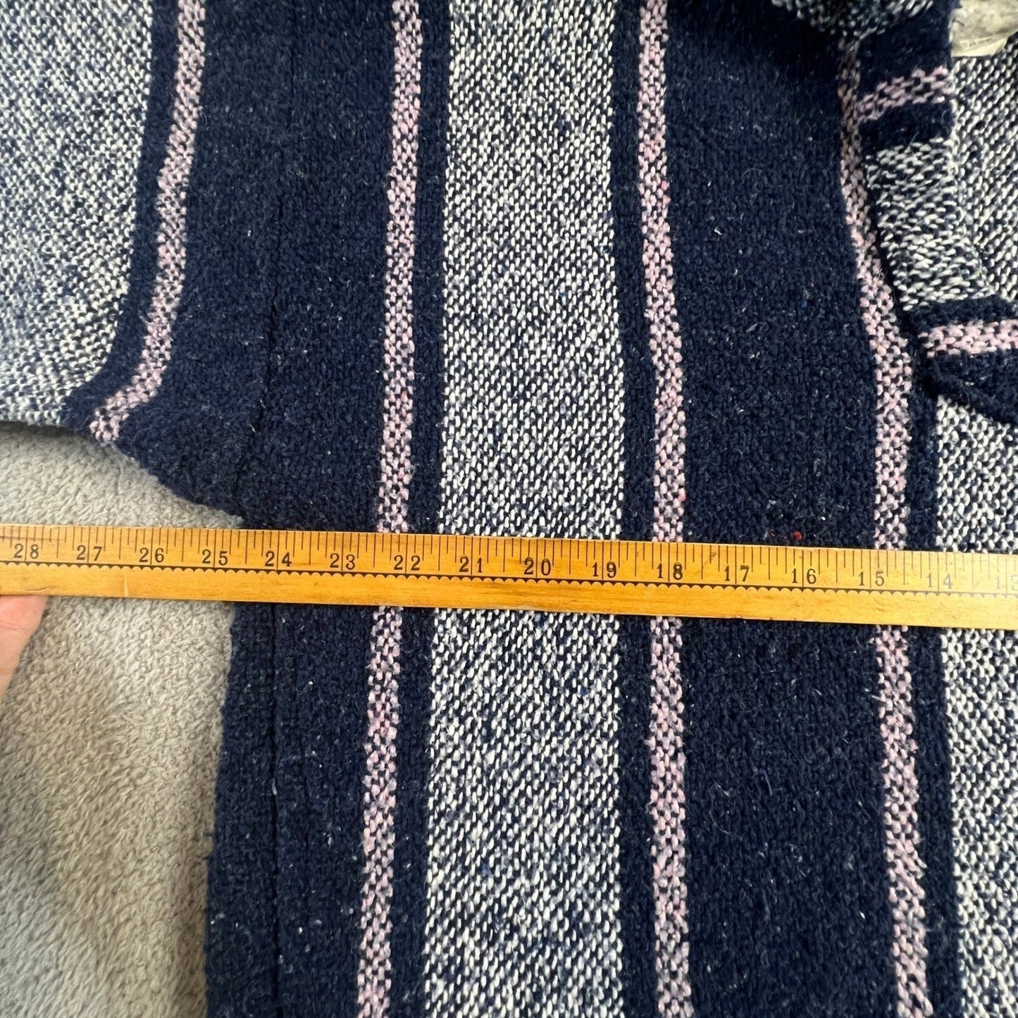 Senor Lopez Mexican Baja Hoodie Navy Blue Pink Striped Rug Pullover Large