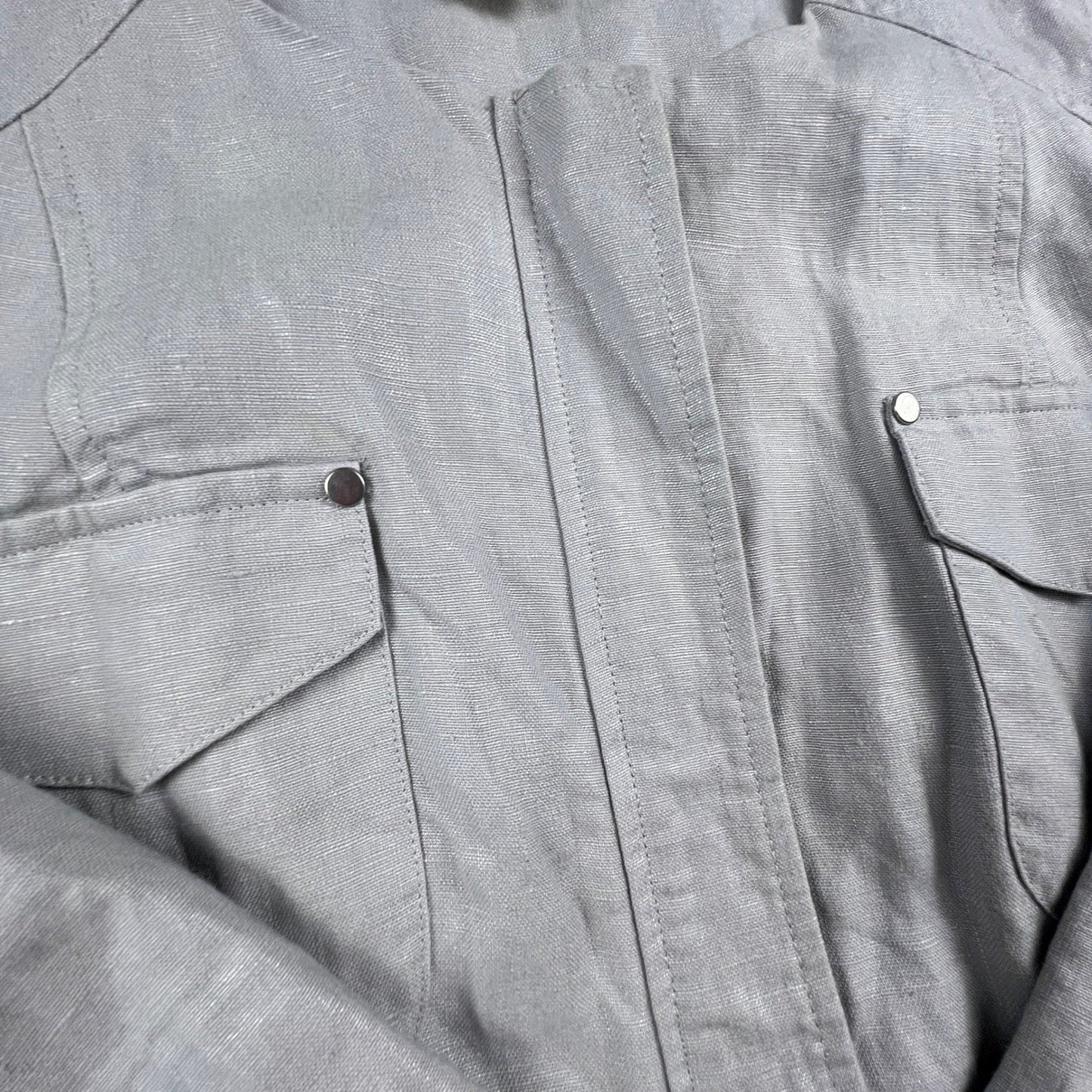 100% Linen Summer Jacket Womens 2 Large Gray Utility Quite Luxury Minimalist