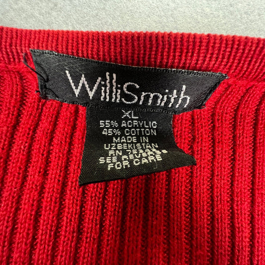 Cardigan Dress Womens XL Red Ribbed Knit Longline Midi Button Front Willi Smith