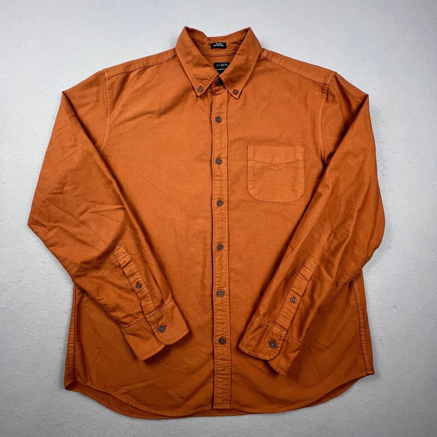 J.Crew Button Down Shirt Mens Large Orange Slim Untucked Garment Dye Casual