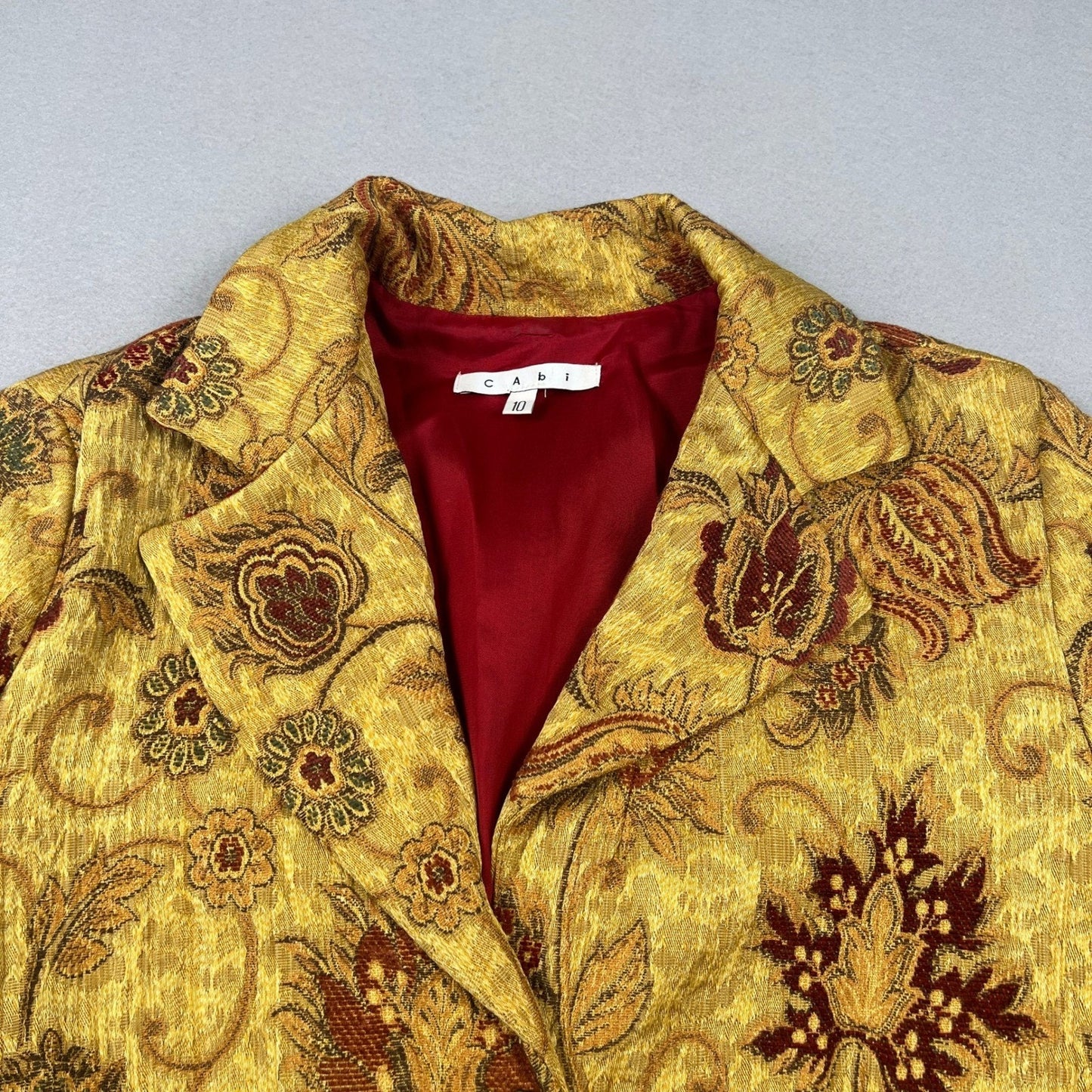 VTG Style Cabi Tapestry Coat Womens 10 Yellow Floral Jacquard Ornate Button