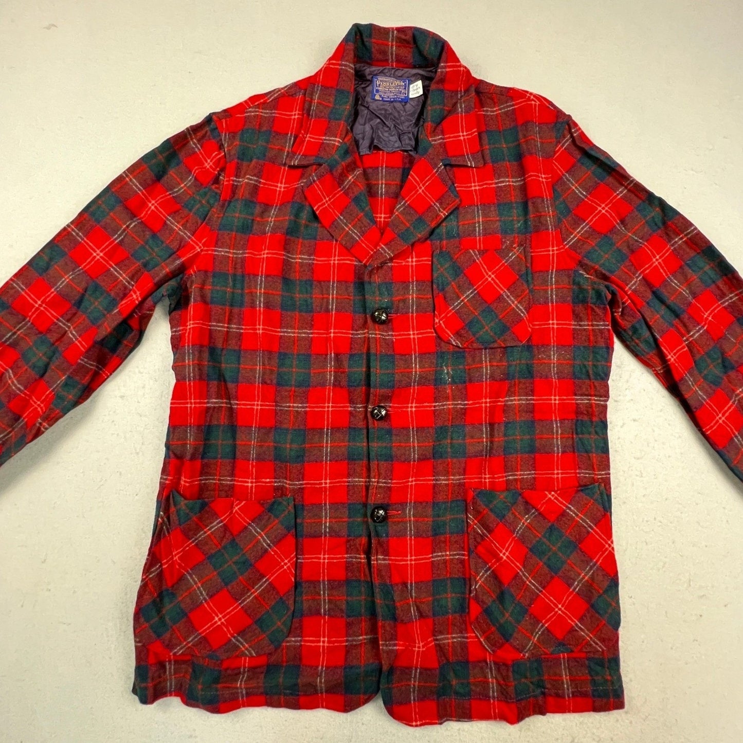 Pendleton Wool Blazer Jacket Mens Large Red Plaid Virgin Wool Vintage Outdoor