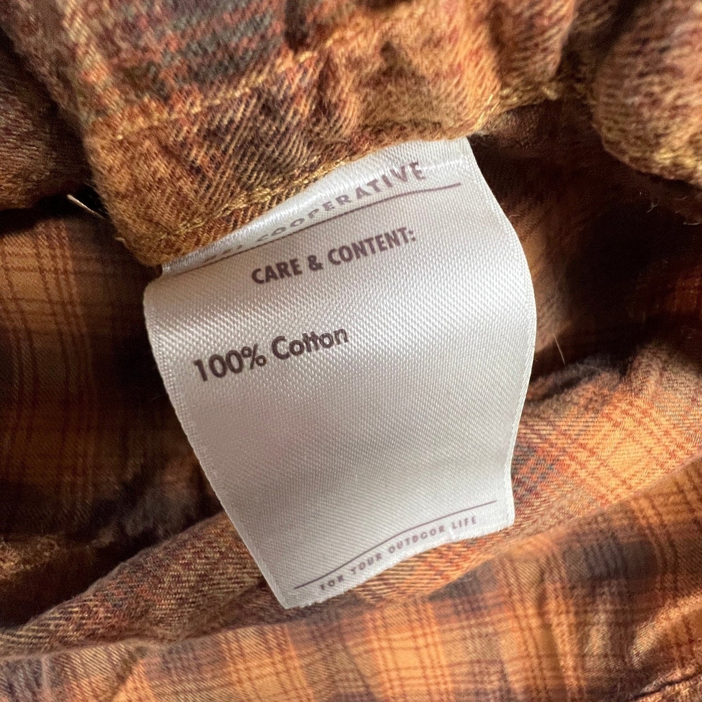 REI Co-op Flannel Shirt Mens Large Orange Brown Plaid Cotton Hiking Outdoor F20