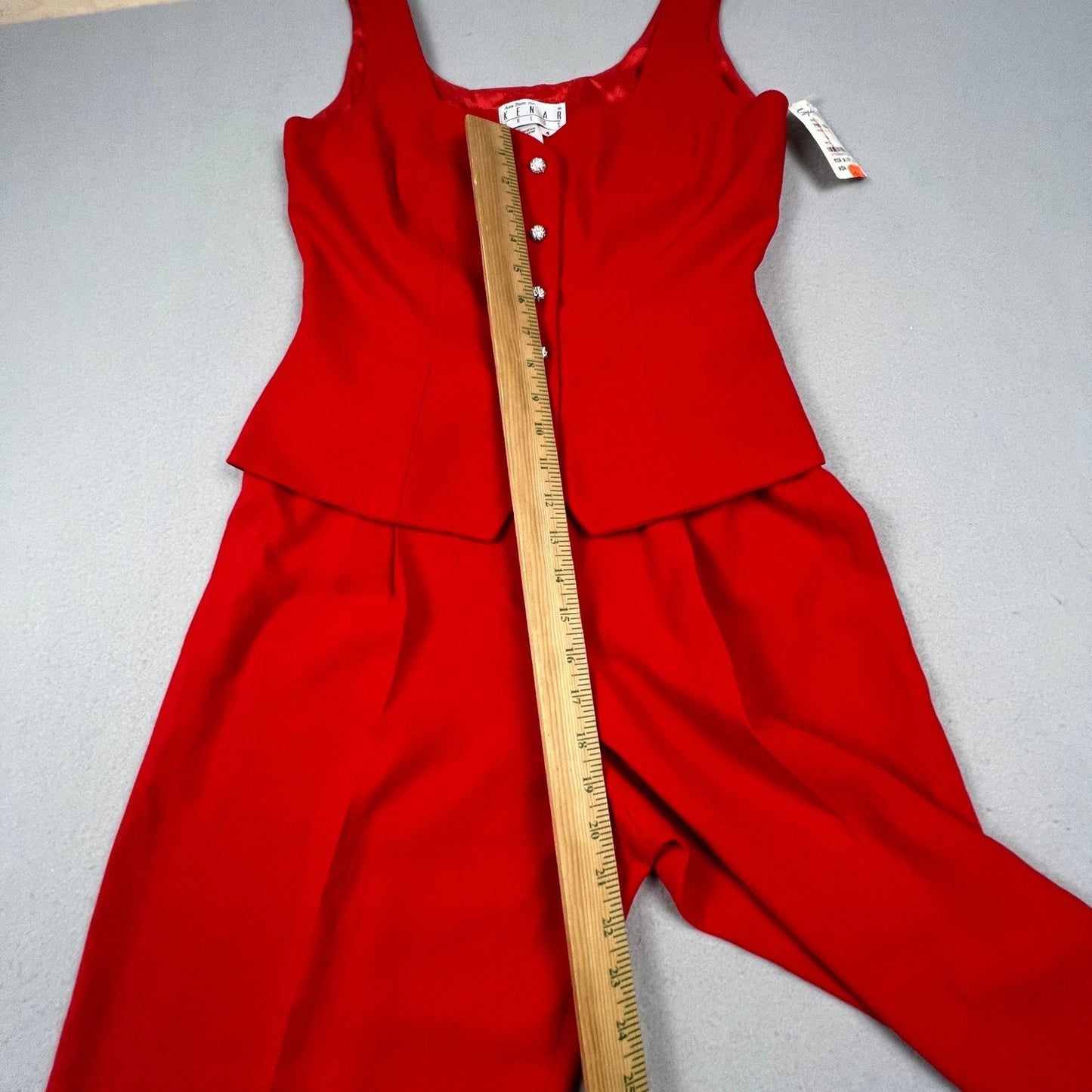 NWT VTG 90s Kenar Jumpsuit Set Women 4 Red 2 Piece Vest Pants Rhinestone
