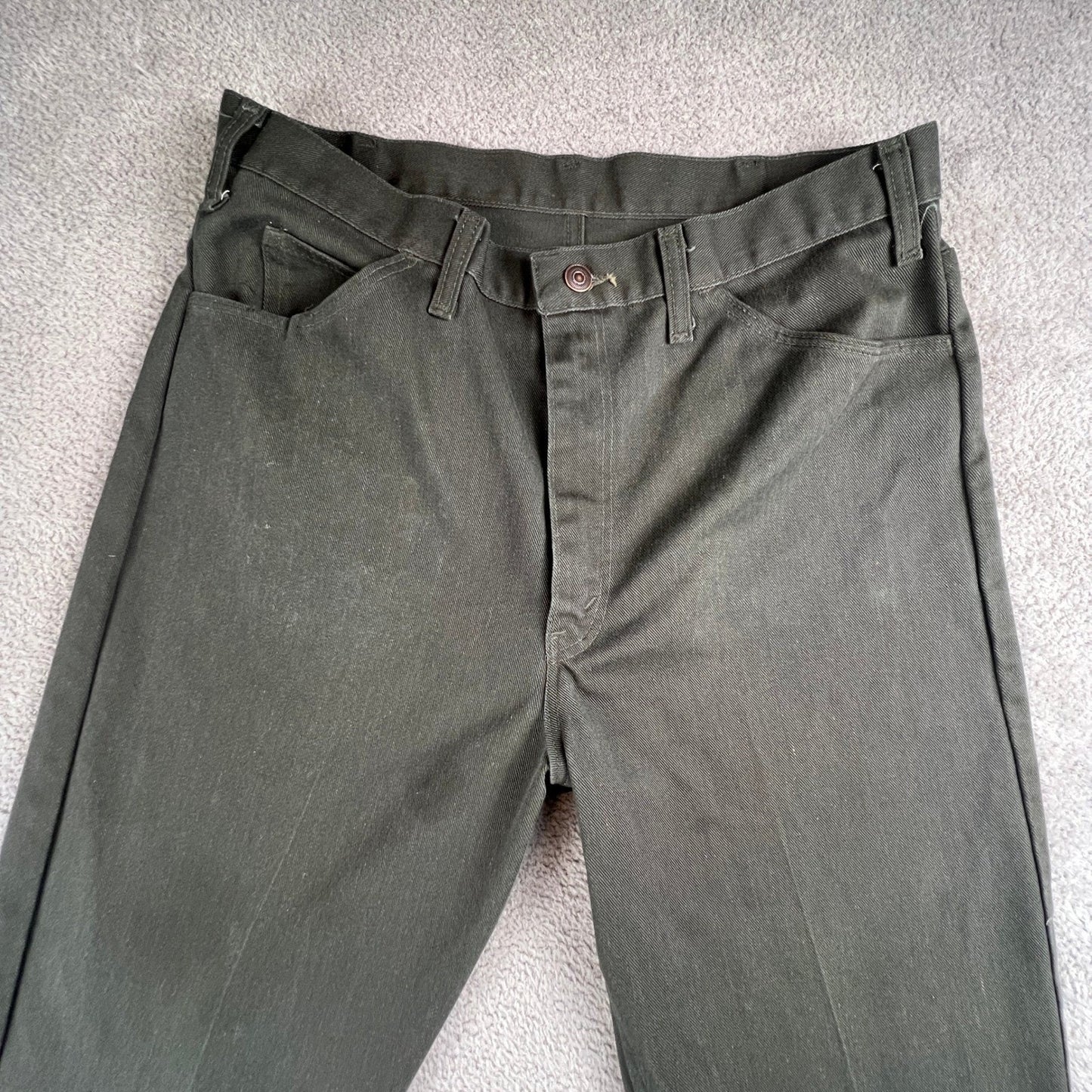 Vintage Work Pants Mens 31x31 Green No-Iron Twill Straight Leg Trousers