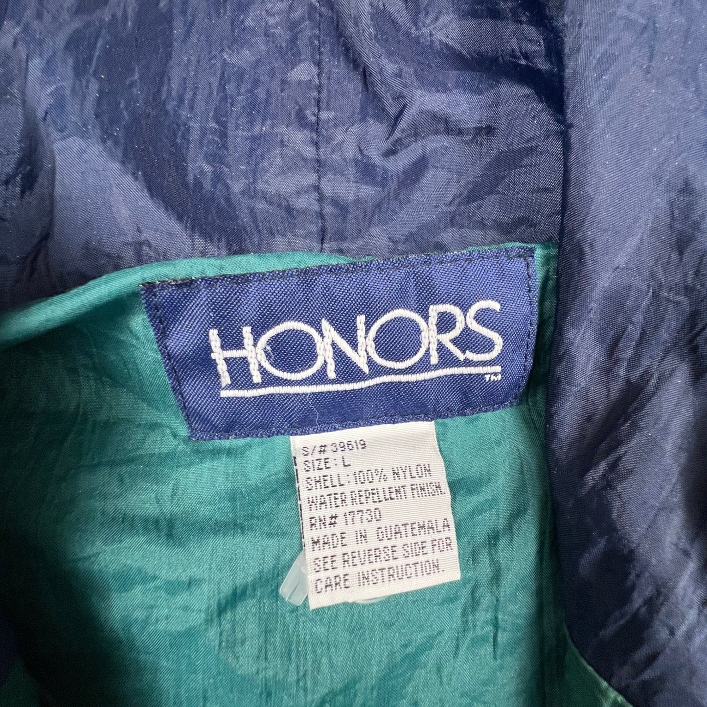 Honors Windbreaker Anorak Mens Large Green Vintage 1/4 Zip Hooded Pouch Pocket