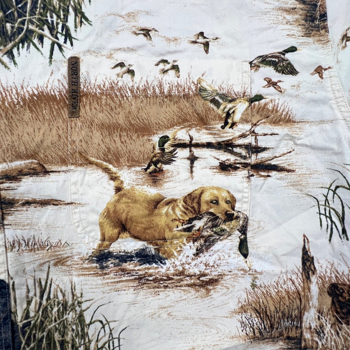 North River Hunting Dog Shirt Mens XL Beige Duck Lab Retriever All Over Print