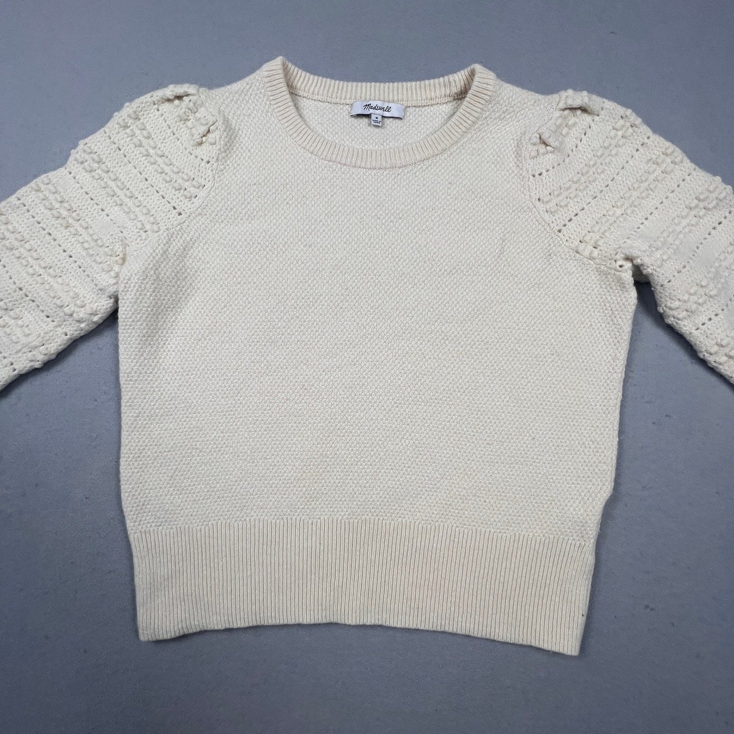 Madewell Sweater Womens Medium Cream Puff Sleeve Bobble Knit Merino Blend Boho
