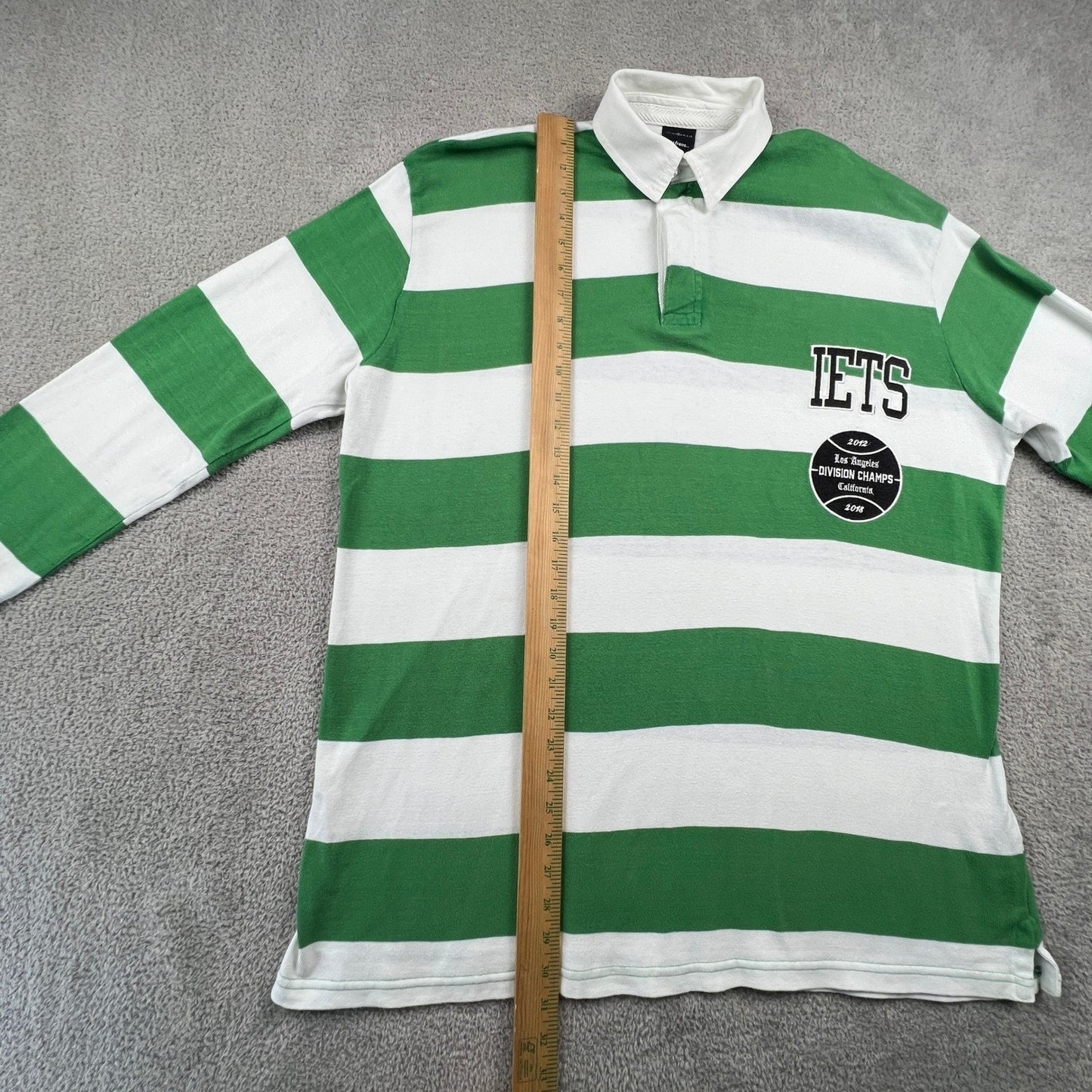 iets Frans Urban Outfitters Mens Polo Rugby Shirt Striped Green White LA Champs