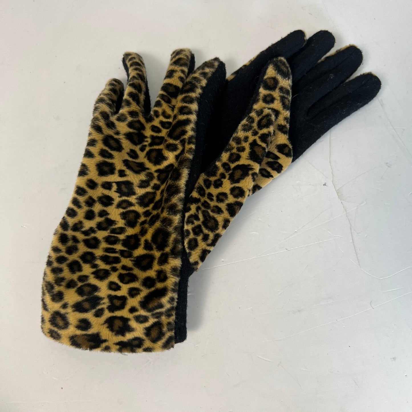 Classy Leopard Faux Fur Gloves Womens OS Brown Animal Print Winter Chic
