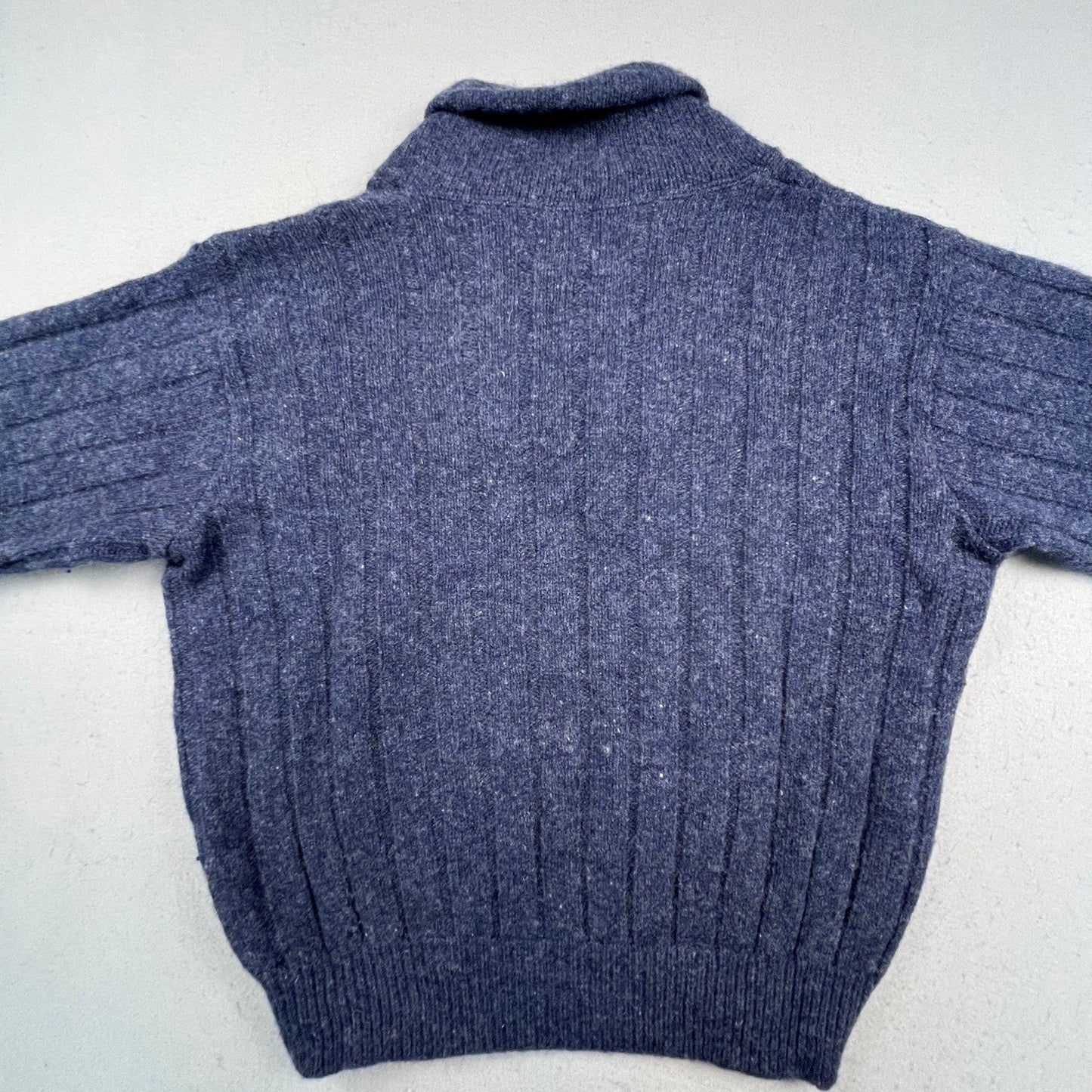 Lands End Shawl Collar Sweater Mens L Blue Wool Blend Ribbed Knit Vintage USA