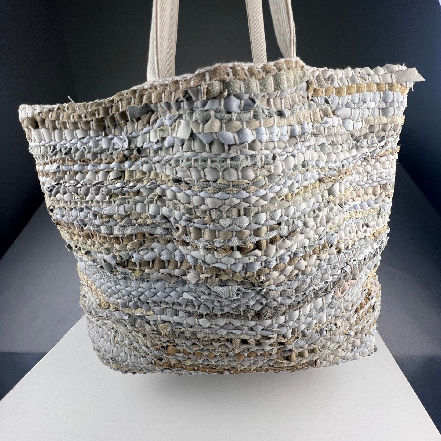 Handcrafted Upcycled Woven Tote Bag Large Neutral Boho Eco-Friendly Beach Travel