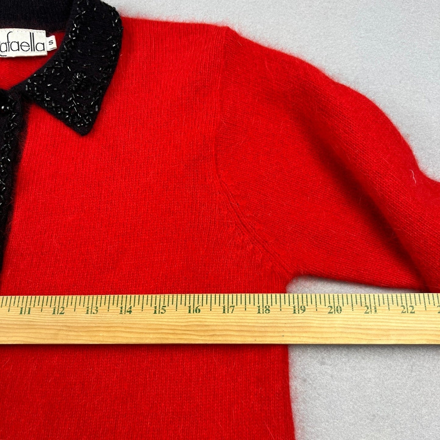 VTG Rafaella Cardigan Sweater Womens Small Red Angora Lambswool Beaded Holiday