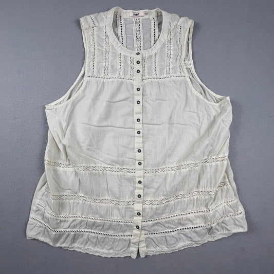 100% Cotton Silver Jeans Co Tank Top Women XL Cream Crochet Lace Boho Fairycore Blouse