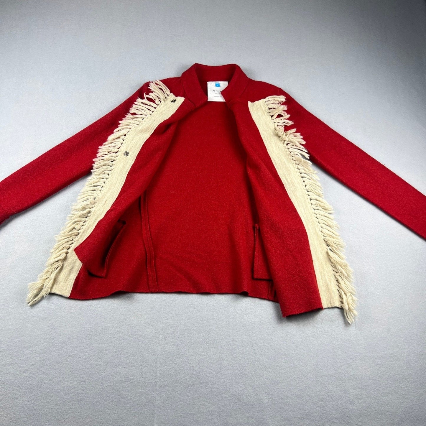 Sparrow Anthropologie Cardigan Womens Small Red Wool Fringe Toggle Boho Sweater