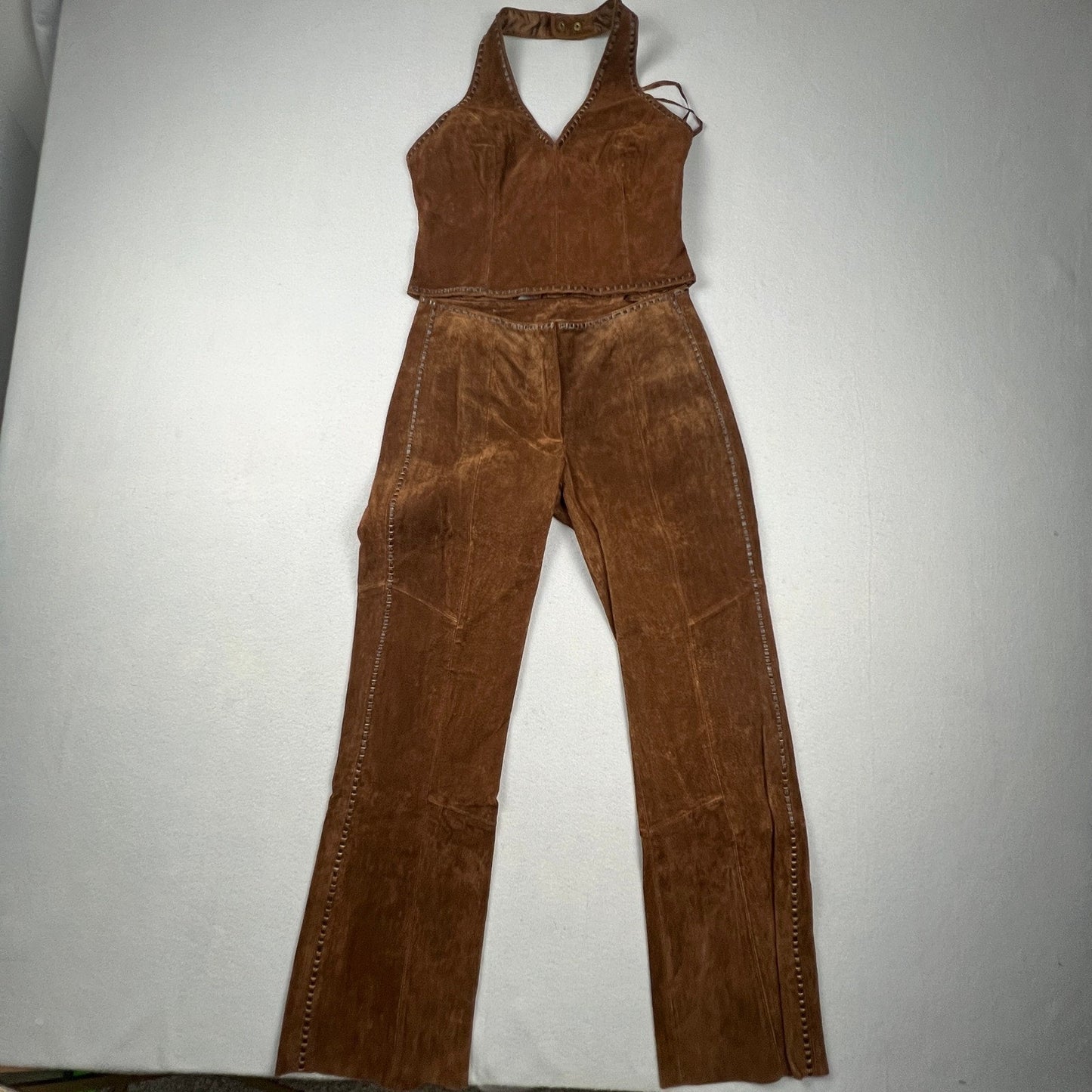 VTG Venus Williams Wilsons Leather Suit Set Womens M Brown Suede 3pc Western Y2K