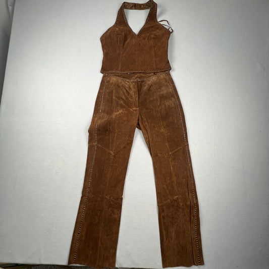 VTG Venus Williams Wilsons Leather Suit Set Womens M Brown Suede 3pc Western Y2K
