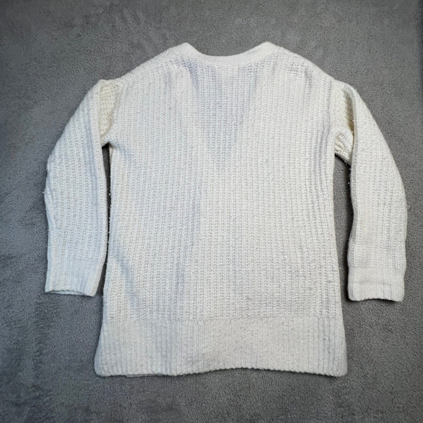 Anthropologie Cardigan Extra Small Merino Wool Blend Chunky Knit Cream Pockets