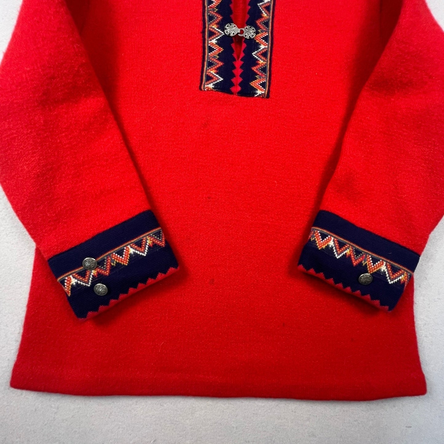 Nordmann Trikotasje Wool Sweater Womens 38 Nordic Clasps Folk Pullover Norway