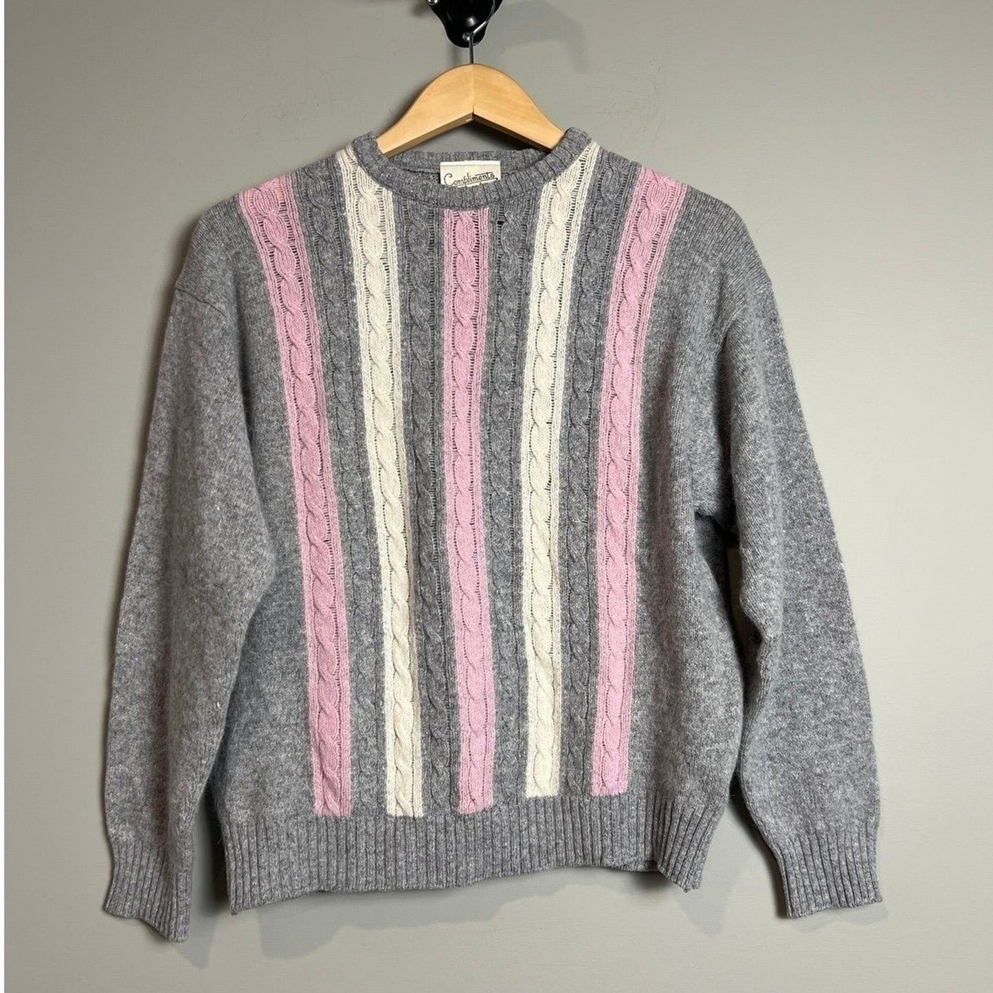 Cable Knit Sweater Womens Gray Pink Preppy Soft Girl Cozy Luxury