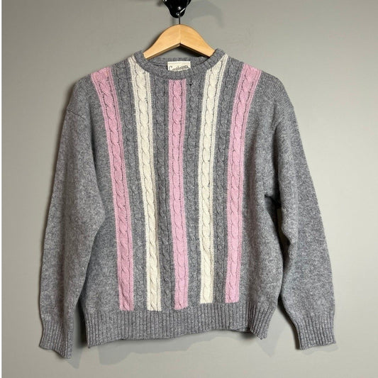 Cable Knit Sweater Womens Gray Pink Preppy Soft Girl Cozy Luxury