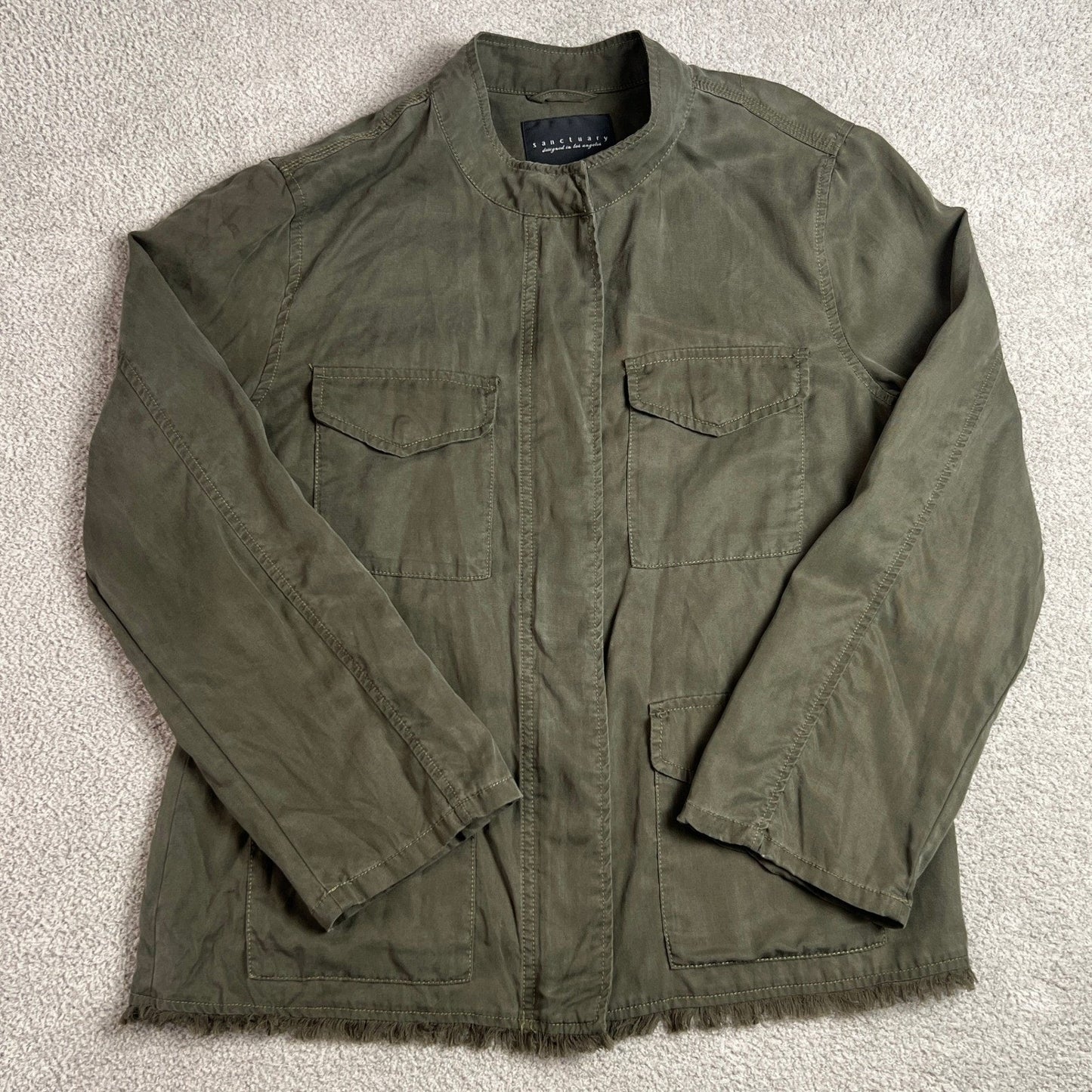 Sanctuary Jacket Women's Small Olive Green Button Front Frayed Utility Jacket