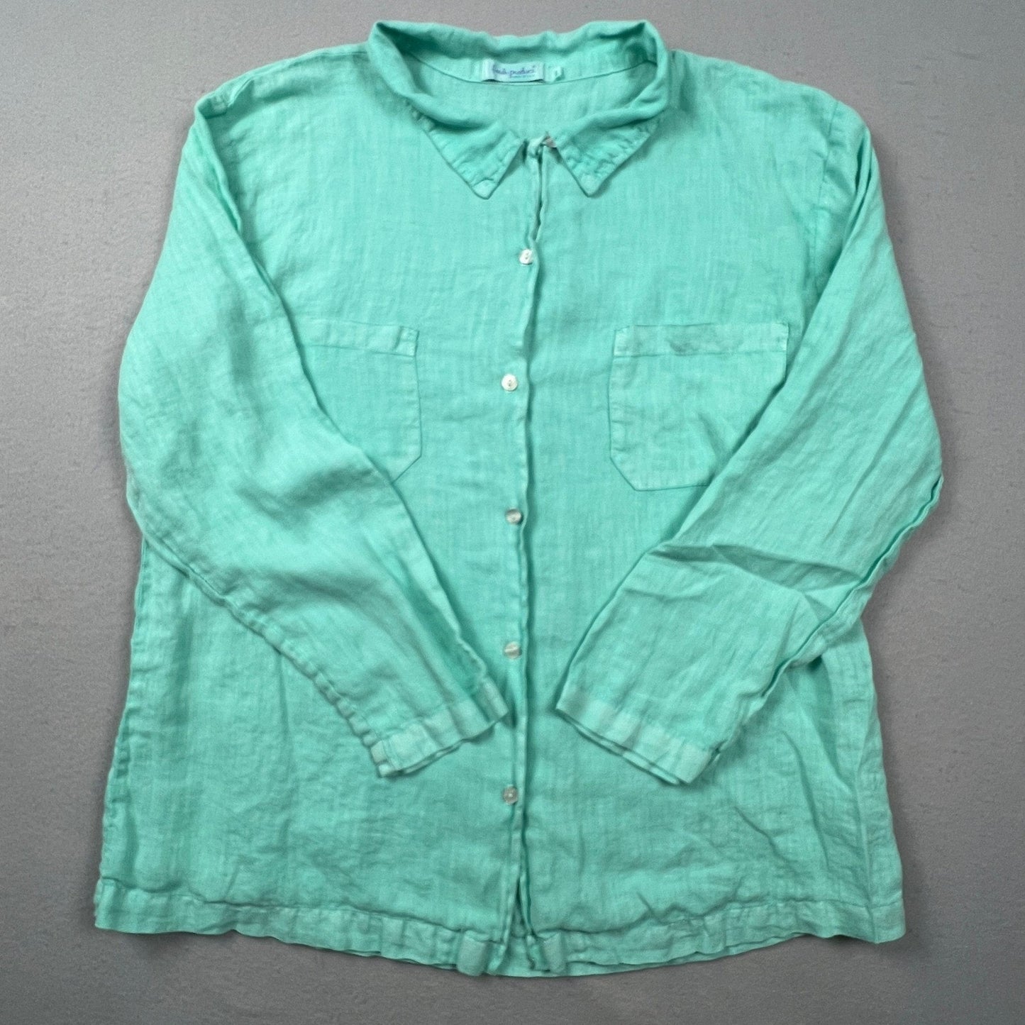 Fresh Produce Linen Button Down Shirt Womens L Seafoam Coastal Casual Summer