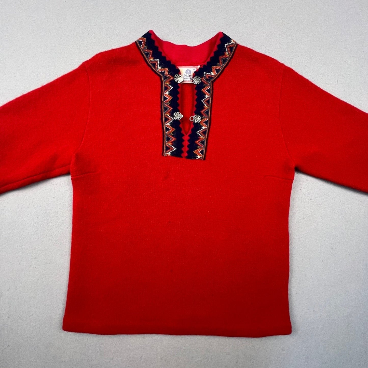 Nordmann Trikotasje Wool Sweater Womens 38 Nordic Clasps Folk Pullover Norway