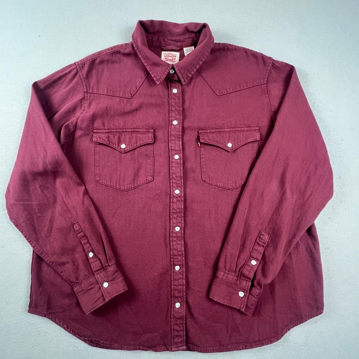 Levi's Western Shirt Mens XXL Burgundy Pearl Snap Twill Long Sleeve Cowboy