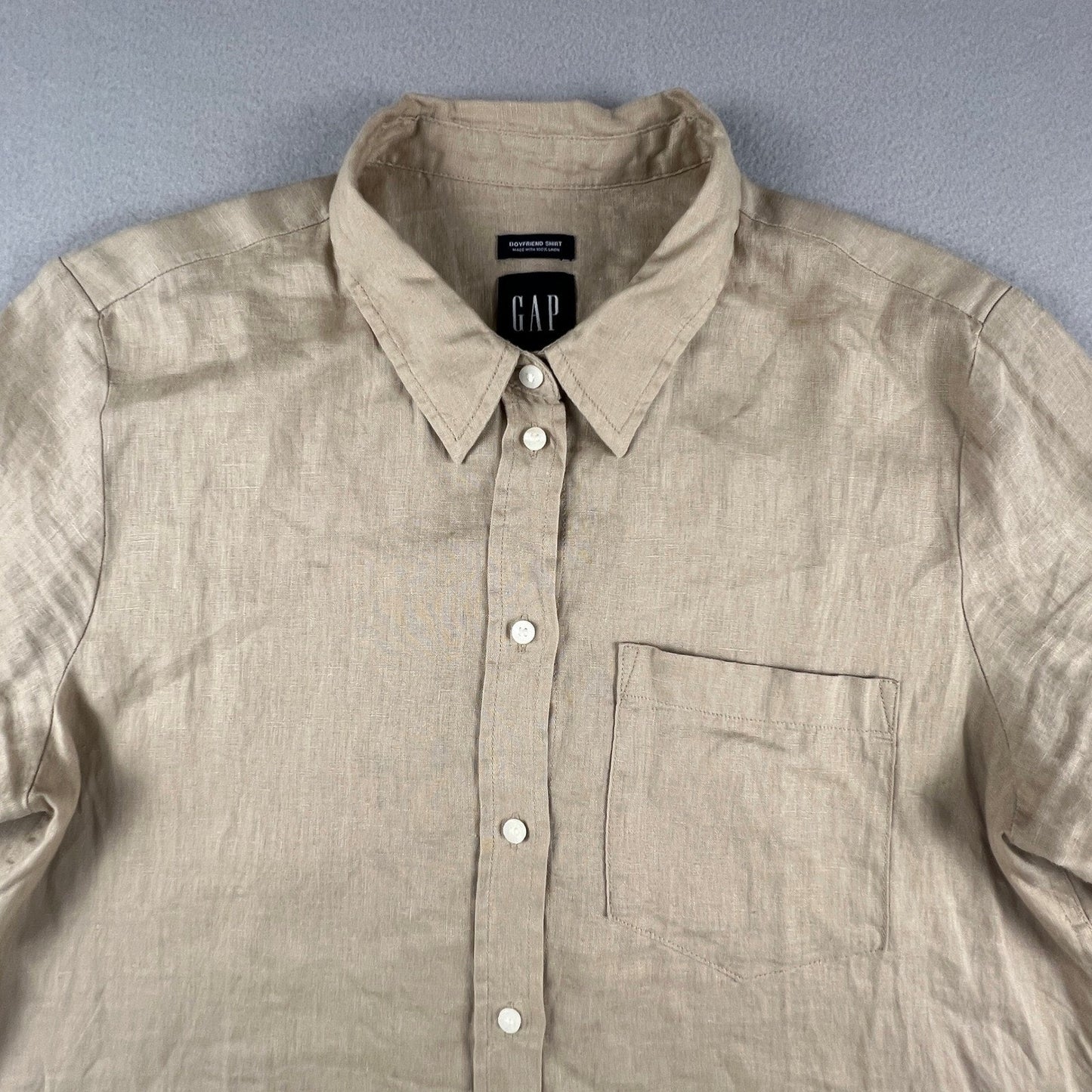 Gap 100% Linen Boyfriend Shirt Mens Medium Beige Casual Coastal Minimal Summer