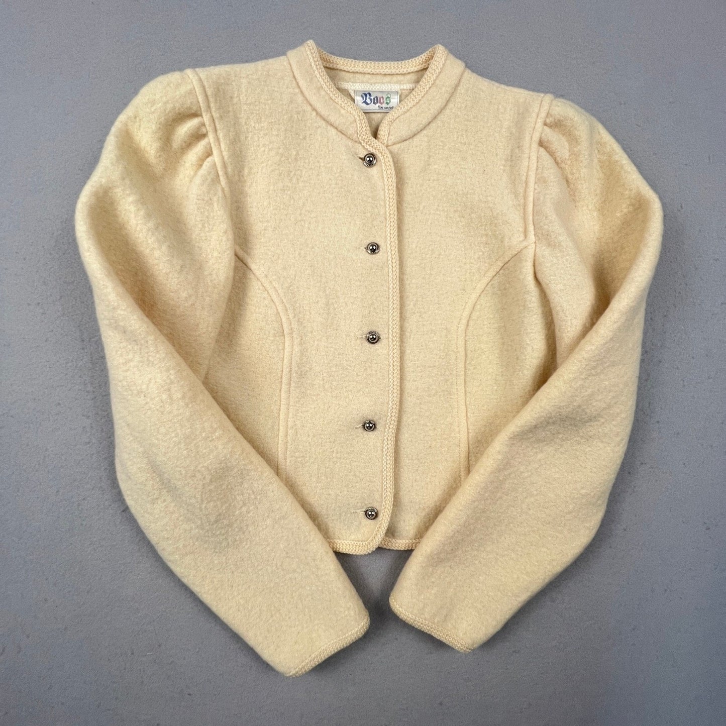 Boos Austrian Style Wool Jacket Womens 18 Scalloped Puff Shoulder Trachten Folk