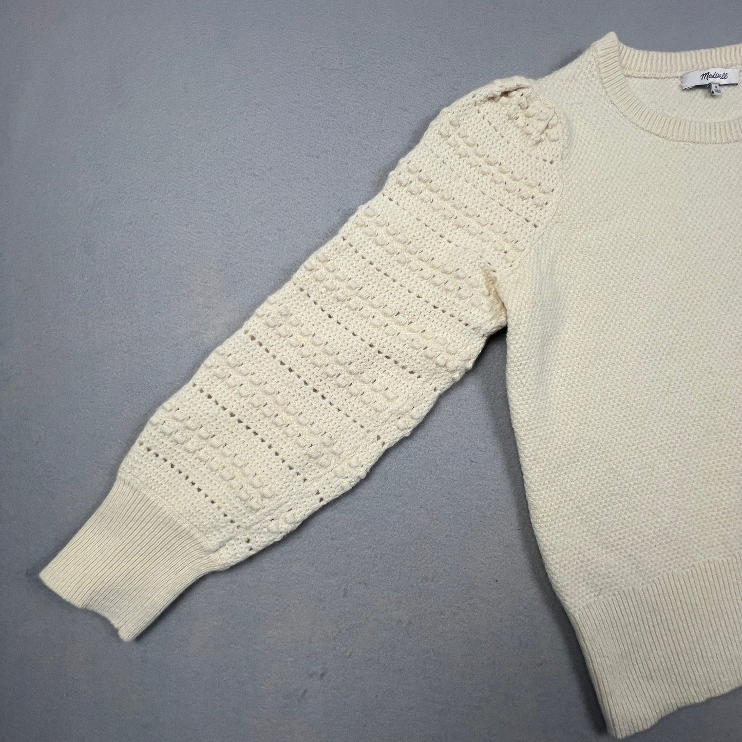 Madewell Sweater Womens Medium Cream Puff Sleeve Bobble Knit Merino Blend Boho