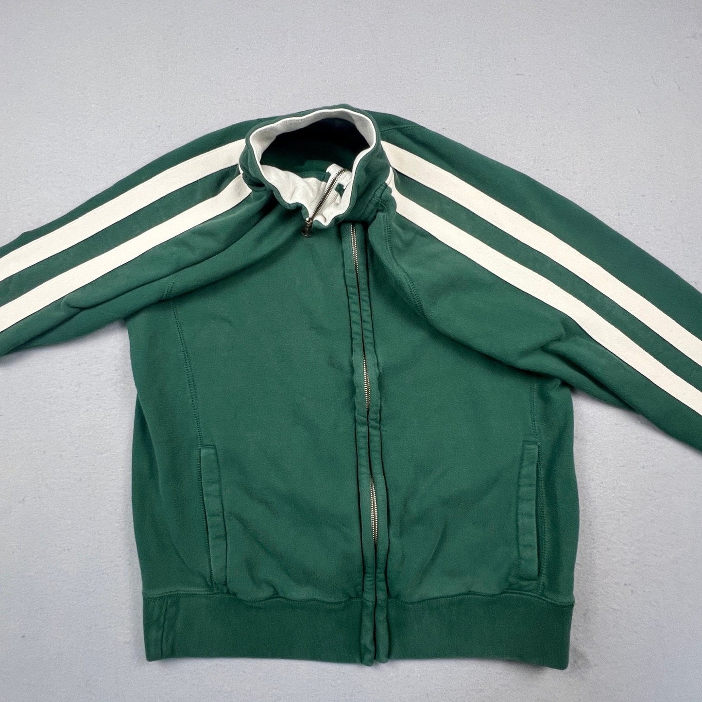 Y2K Old Navy Track Jacket Mens Large Green Striped Full Zip Fleece Retro