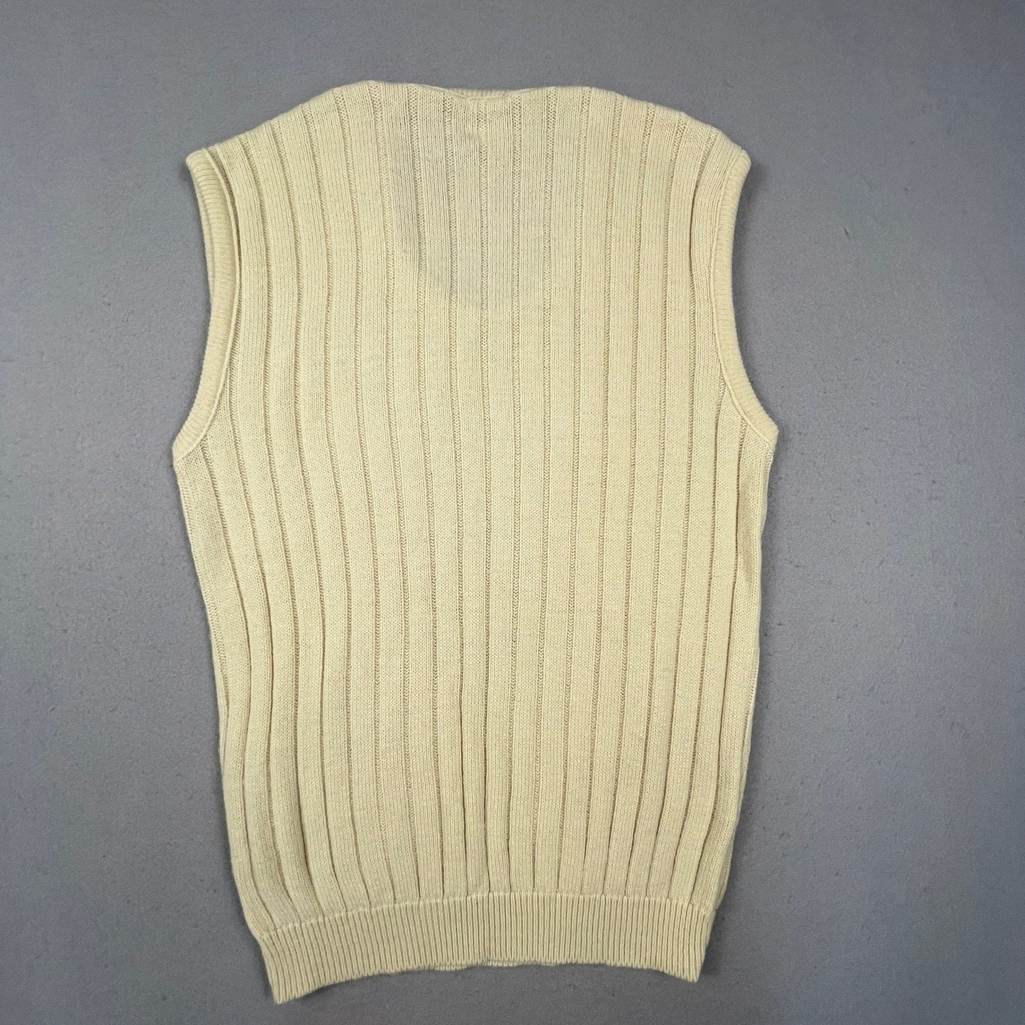 VTG 70s Retro Sweater Vest Women Large Cream Ribbed Knit Wintuk Orlon Brentwood