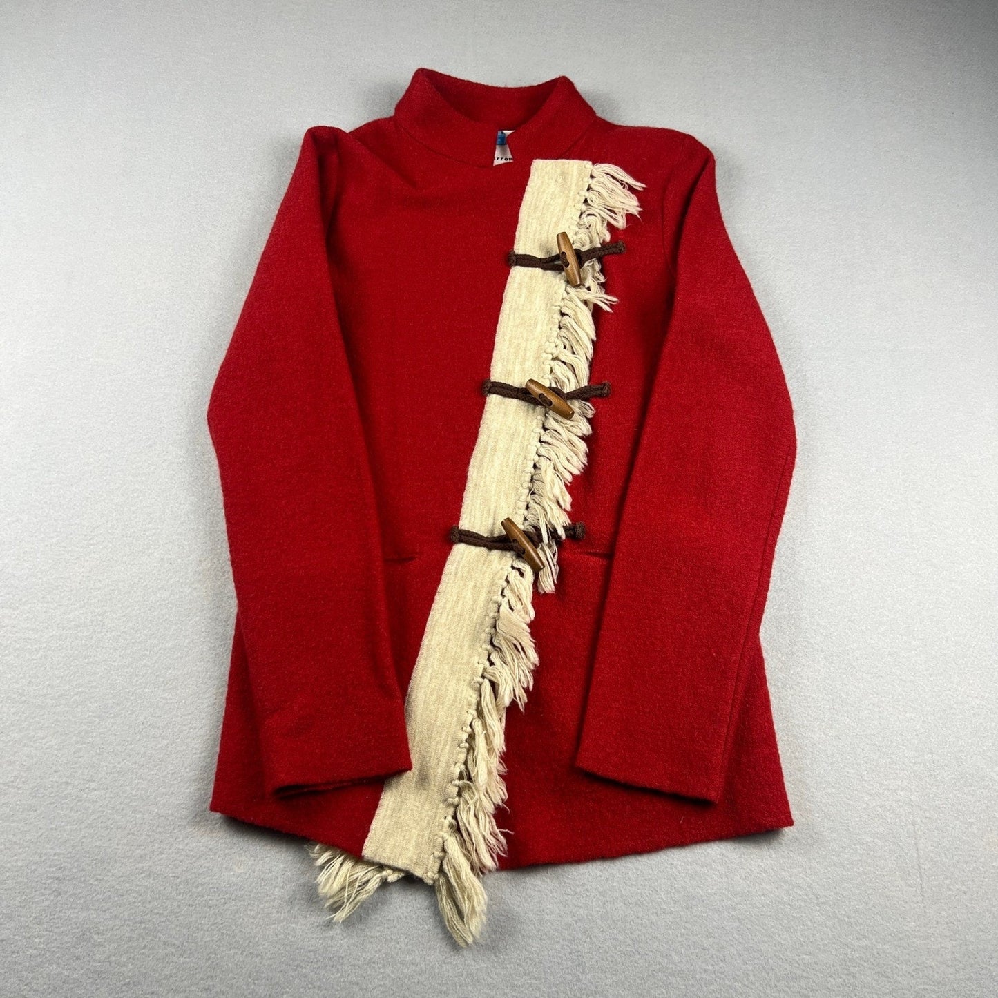 Sparrow Anthropologie Cardigan Womens Small Red Wool Fringe Toggle Boho Sweater