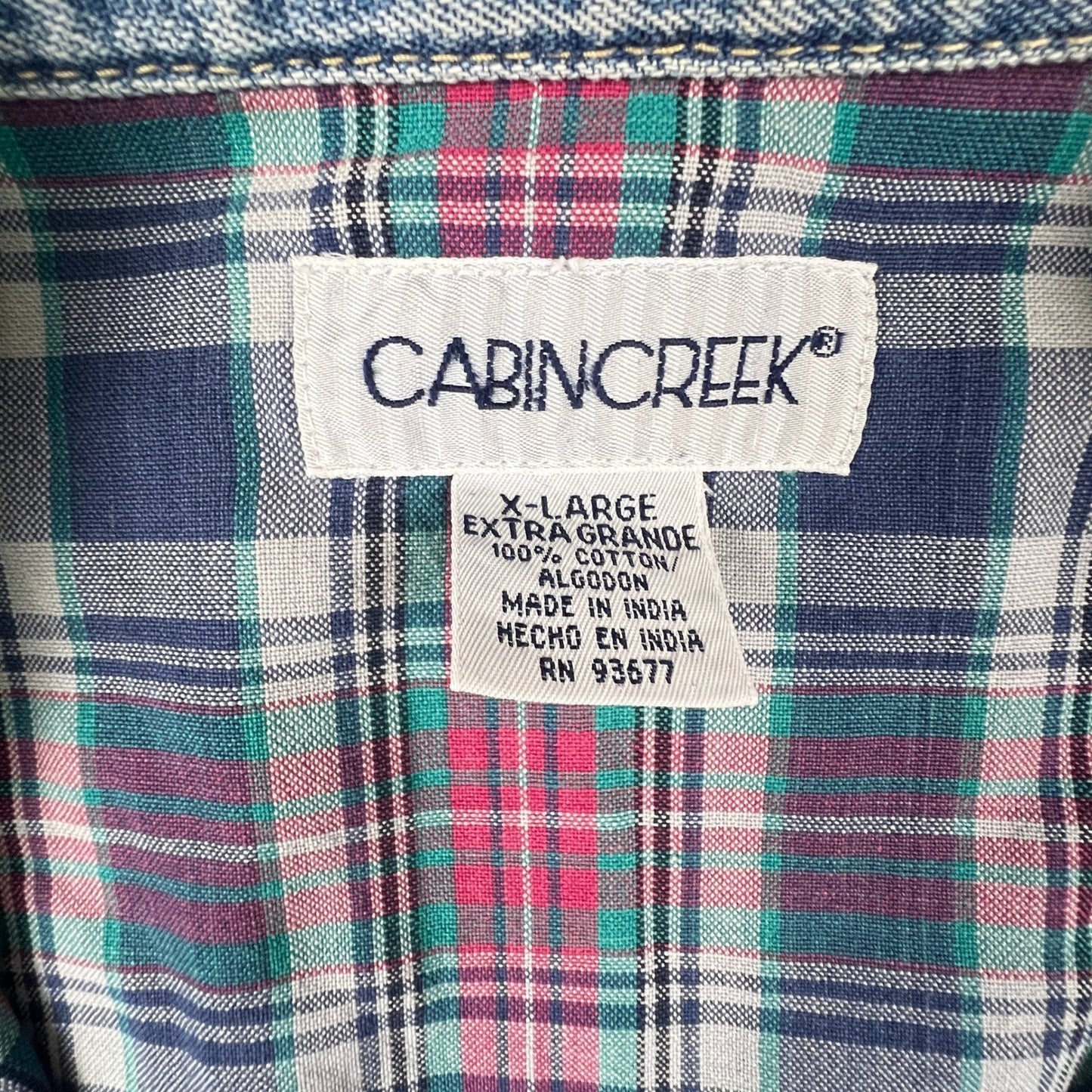 VTG Style Cabin Creek Denim Chore Jacket Womens XL Blue Plaid Lined Barn Coat