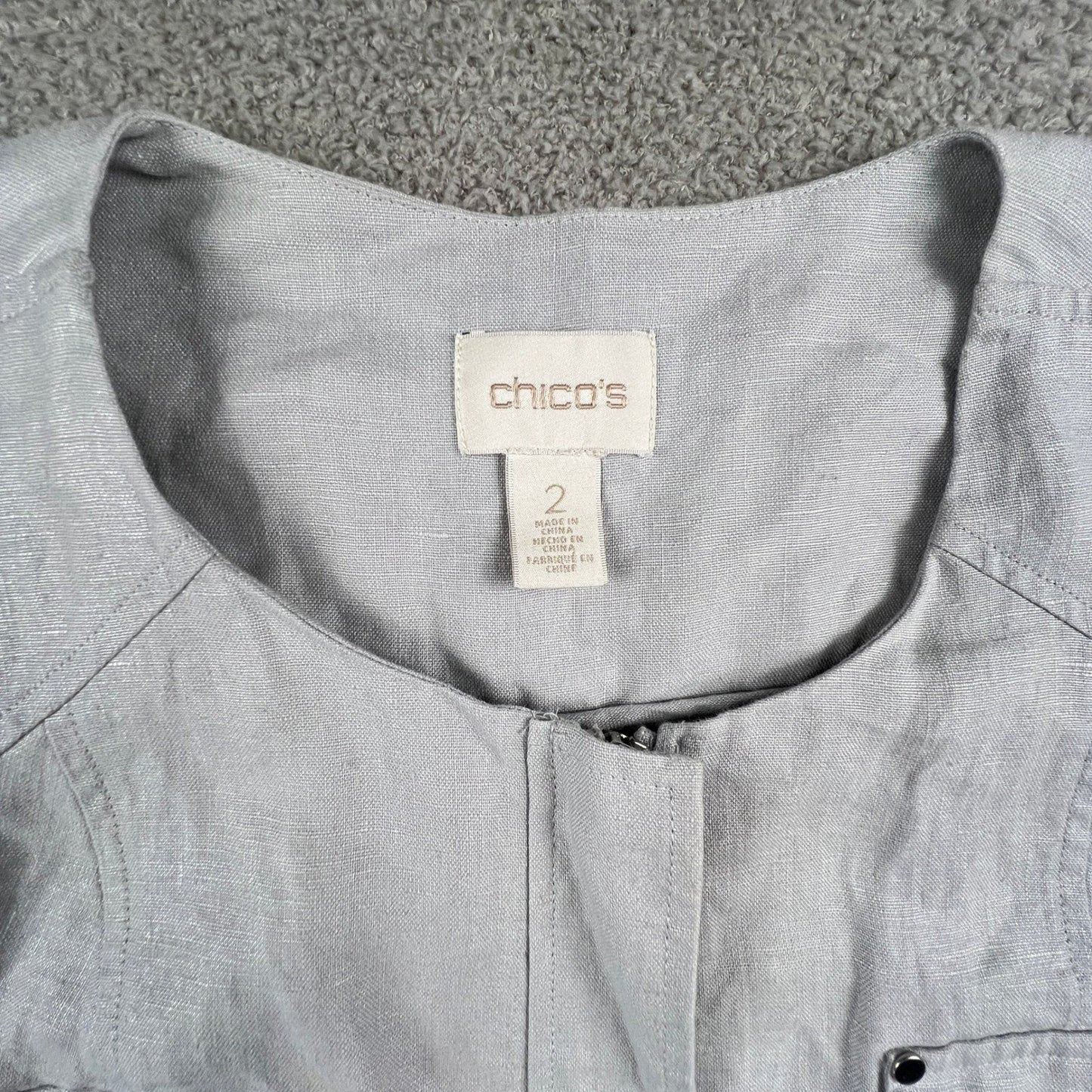 100% Linen Summer Jacket Womens 2 Large Gray Utility Quite Luxury Minimalist