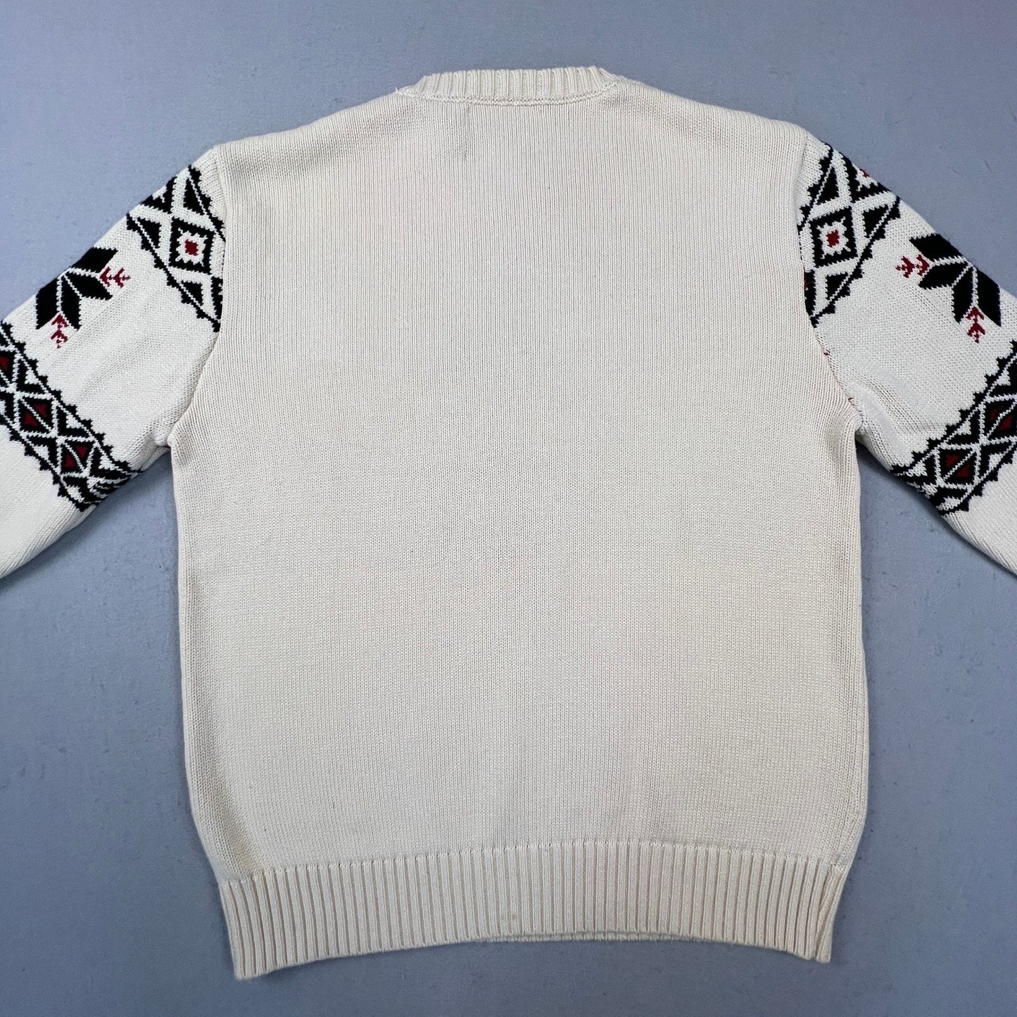 American Living Bear Fair Isle Sweater Mens Medium Cream Cotton Knit Cabin Core