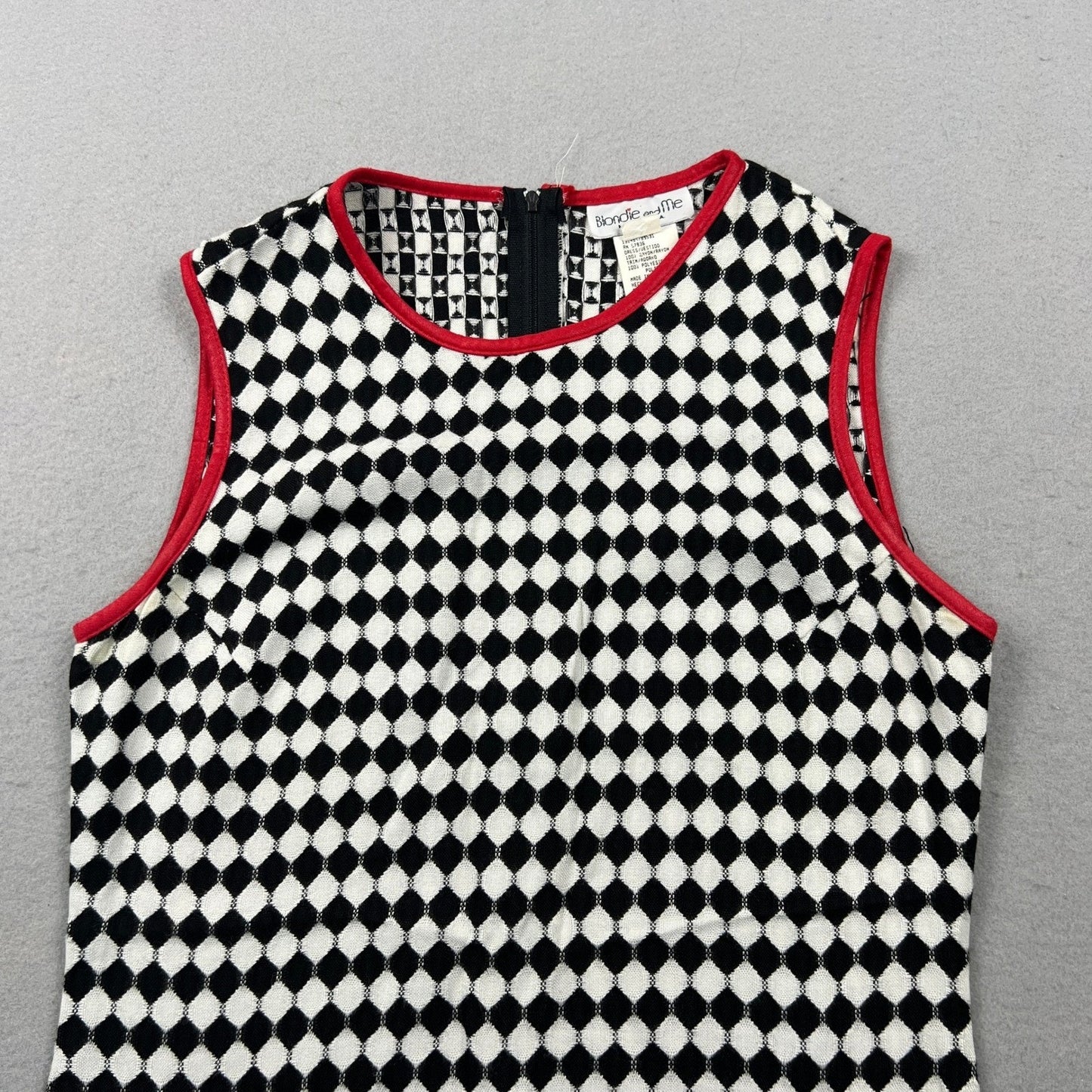 Vintage 90s Harlequin Diamond Print Shift Dress Womens 9 Black White Mod Retro
