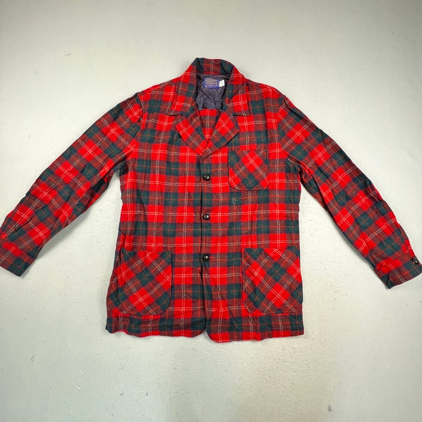 Pendleton Wool Blazer Jacket Mens Large Red Plaid Virgin Wool Vintage Outdoor