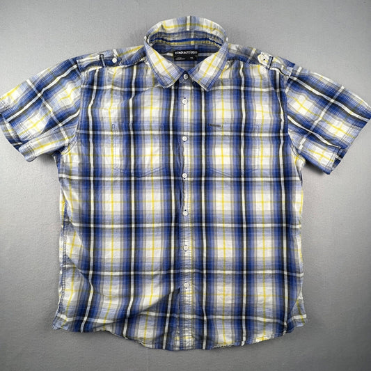 Ecko Unltd Button Down Shirt Mens XXL Blue Yellow Plaid Short Sleeve Urban Y2K