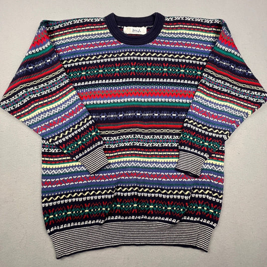 Pringle of Scotland Sweater Mens M Multi Color Fair Isle Cotton Knit Vintage 90s